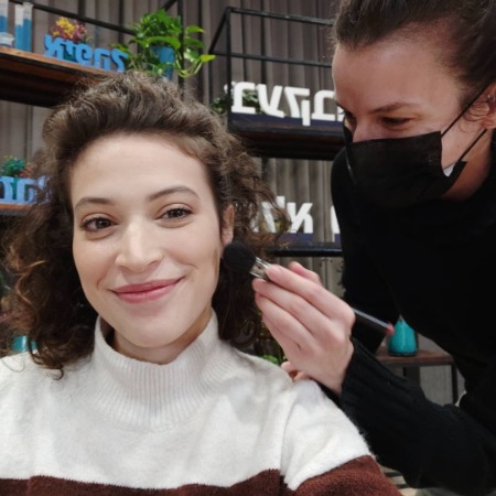 Tamar Amit Joseph with her makeup artist.